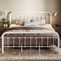 Allewie King Size Metal Platform Bed Frame With Victorian Style Wrought Iron-Art Headboard/Footboard, No Box Spring Required,White