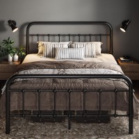 Allewie Full Size Metal Platform Bed Frame With Victorian Style Wrought Iron-Art Headboard/Footboard, No Box Spring Required,Black