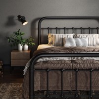 Allewie Full Size Metal Platform Bed Frame With Victorian Style Wrought Iron-Art Headboard/Footboard, No Box Spring Required,Black