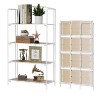 Crofy No Assembly Folding Bookshelf, 4 Tier White Bookshelf, Metal Book Shelf For Storage, Folding Bookcase For Office Organization And Storage, 12.87 D X 30.9 W X 55.71 H