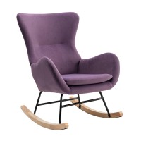 Lin-Utrend Rocker Glider Chair For Nursery, Modern Rocking Chair With High Backrest And Armrests, Small Rocking Accent Chair For Living Room, Bedroom (Purple)