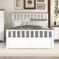 White Full Size Platform Bed Frame With Storage Drawers Wood Bed Frame With Headboard And Footboard Wooden Slat Support