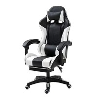 Gaming Chair, Computer Racing Chair With Footrest And Lumbar Support, Ergonomic High Back Office Chair With Headrest, Executive Swivel Rolling Leather Video Game Chair (White)