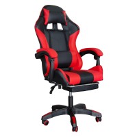 Gaming Chair, Computer Racing Chair With Footrest And Lumbar Support, Ergonomic High Back Office Chair With Headrest, Executive Swivel Rolling Leather Video Game Chair (Red)