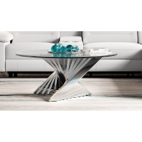 Zuri Modern Falcone Coffee Table - Clear Glass With Polished Stainless Steel Base