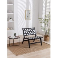 Rattan Accent Chairmid Century Lounge Chair Modern Upholstered Side Chair With Rattan Back And Solid Wood Frame & Legscomfy Living Room Chair Reading Chair For Living Room Bedroom Officeblack White