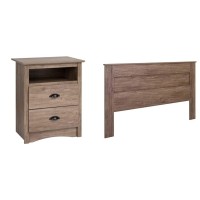 Prepac Sonoma Nightstand With Open Shelf, Drifted Gray & King Flat Panel Headboard, Drifted Gray