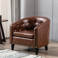 Merax Dark Brown Classic Upholstered Tufted Barrel Accent Chair Pu Leather Rivet Club Armchair For Living Room Bedroom With Sturdy Legs Set Of 1