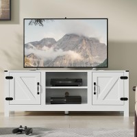 Cozy Castle Tv Stand For 55/60 Inch Tv, Farmhouse Modern Tv Console With Double Barn Doors, Entertainment Center With Adjustable Shelves, Media Console For Living Room, Bedroom, White