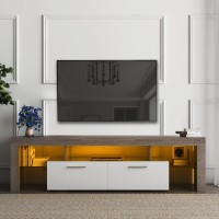 Holaki Led Tv Standmodern Tv Console With 20 Color Ledsremote Control Lightsmedia Console Entertainment Center For Up To 70Inch Tvwood Tv Cabinet With 2 Storage Drawers & Open Shelves(Brown+White)