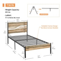 Vecelo Twin Size Platform Bed Frame With Wood Headboard, Strong Metal Slats Support Mattress Foundation, No Box Spring Needed