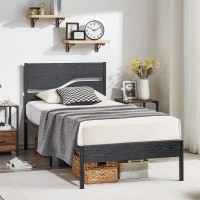 Vecelo Twin Size Platform Bed Frame With Wood Headboard, Strong Metal Slats Support Mattress Foundation, No Box Spring Needed