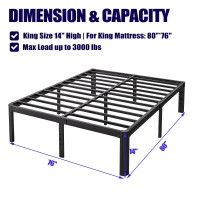 Hunlostten 14In High King Bed Frame No Box Spring Needed, Heavy Duty King Platform Bed Frame With Round Corners, Easy Assembly, Noise Free, Black