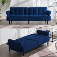 Mjkone Convertible Futon Sofa Bed Velvet Loveseat Sleeper Sofa With Adjustable Backrest 77 W Futon Couches For Living Room Folding Bed Futons With Adjustable Armrests 772Lb Capacity(Nevy Blue)