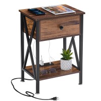 Vecelo End Table With Charging Station Nightstand With Drawers & Usb Ports & Power Outletsmodern Night Stand For Small Spacesbedroom Living Room Brown
