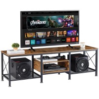 Vecelo Industrial Tv Stand For 75 Inch Television Cabinet 3-Tier Console With Open Storage Shelves, Entertainment Center Metal Frame For Living Room, Bedroom, 70 Inch, Dark Brown