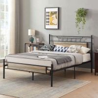 Vecelo Full Size Bed Frame With Wood Headboard, Metal Platform Bed Frame With Footboard, Strong Metal Slats And Anti-Slip Support, No Box Spring Needed, Easy Assembly, Light Slate Grey