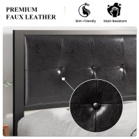 Sha Cerlin Faux Leather Queen Platform Bed Frame With Metal Slats, Button Tufted Square Stitched Headboard, No Box Spring Needed, Easy Assembly, Queen