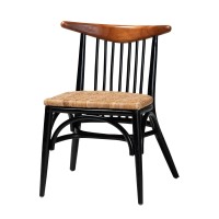 Baxton Studio Parthenia Two-Tone Black And Brown Wood And Rattan Dining Chair