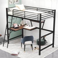 Merax Twin Heavy Metal Loft Bunk Bed With Desk/Full-Length Guardrail Loft Bed For Boys, Girls, No Box Spring Needed Black