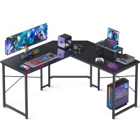 Odk L Shaped Gaming Desk, 51 Inch Computer Desk With Monitor Stand, Pc Gaming Desk, Corner Desk Table For Home Office Sturdy Writing Workstation, Carbon Fiber Surface, Black