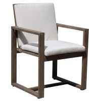 Benjara Neji 24 Inch Dining Chair, Burnt Brown Eucalyptus Wood Frame, Thick Cushion