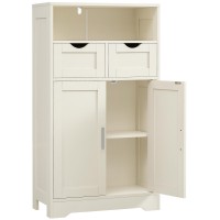 Iwell Tall Storage Cabinet, Bathroom Cabinet With 2 Drawers & 2 Shelves, Floor Cabinet For Living Room, Bedroom, Home Office, Soft White