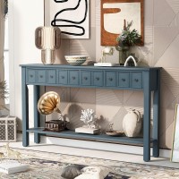 Teeker Rustic Entryway Console Table, 60 Long Sofa Table With Two Different Size Drawers And Bottom Shelf For Storage