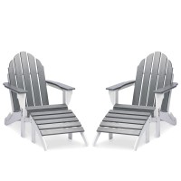 Aoodor Adirondack Chair And Ottoman Set Of 2, Outdoor Weather Resistant Painted For Fire Pit &Garden - Gary And White