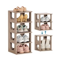 Narrow Shoe Rack - 5 Tiers Stackable Shoe Storage Stand For Entryway Hallway And Closet Durable Shoe Shelf Space Saving Boots Storage And Organization Stylish Small Shoe Cabinet No-Tool Assembly Khaki