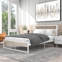 Morhome Metal Platform Bed Frame Full Size With Usb Ports, Sockets, Headboard And Footboard, No Box Spring Needed, White