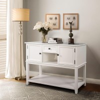 Takefuns 45 Inch Console Table With Doors, Drawers And Bottom Shelf, Farmhouse Entryway Table With Storage, Wooden Sofa Table Sideboard Buffet, For Living Room Kitchen Hallway, White