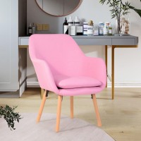 Furniturer Armchair, Modern Style Upholstered Fabric Accent Leisure Chair With Wood Legs For Bedroom Living Room, Pink