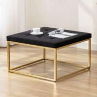 Duhome Square Ottoman Coffee Table, Velvet Ottoman Foot Rest Upholstered Button Tufted Ottoman For Living Room With Metal Frame, Black Golden Base