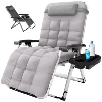 Elevens Oversized Zero Gravity Chair, 30In Reclining Patio Lounge Chair With Removable Cushion & Tray, Patio Lounge Chair With Adjustable Headrest, Support 500 Lbs, Gray