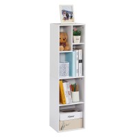 Vecelo 4-Tier Bookcase, Modern Storage Cabinet With Height Difference Shelves For Standard Textbooks, 5 Cubes, Vertical Or Horizontal, Easy Assembly, Pearl White