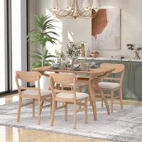 Xd Designs 5-Piece Dining Table Set With Special-Shape Legs And Storage Shelf, Rubber Wood Frame Breakfast Kitchen Dining Room Set With 4 Soft Cushion Chairs, Dining Set For 4 (Natural Wood-S)
