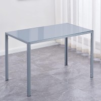Paonne Gray Rectangular Glass Dining Table For Home Kitchen, Modern Glass Kitchen Table For 6 People,With Tempered Glass Tabletop And Metal Frame, 51.20 * 27.5 * 29.5