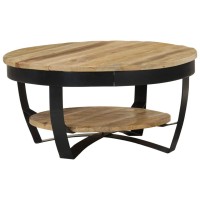 Matalde Coffee Table, Living Room Coffee Table, Wooden Coffee Table, Industrial Style Coffee Table For Living Room Bedroom Office, Solid Rough Mango Wood 25.6 X 12.6 (Diameter X H)