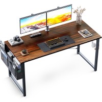 Odk Computer Writing Desk 48 Inch, Sturdy Home Office Pc Table, Work Desk With Storage Bag And Headphone Hook, Deep Brown