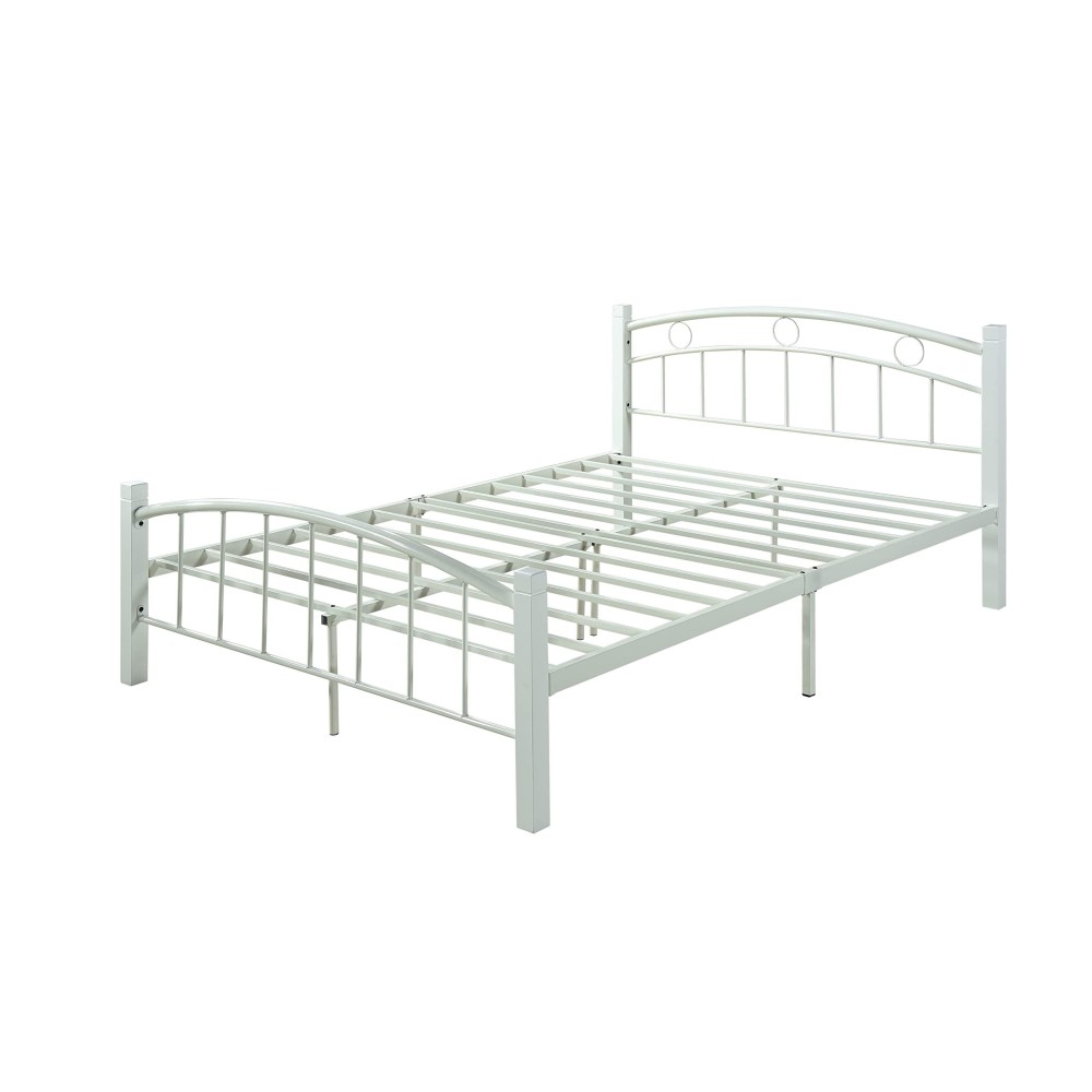 Hodedah Complete White Metal Platform Bed With Headboard, And Footboard In Full Size