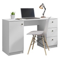 Madesa Modern 53 Inch Computer Writing Desk With Drawers And Door, Executive Desk, Wood Pc Table, 30? H X 18? D X 53? W - White