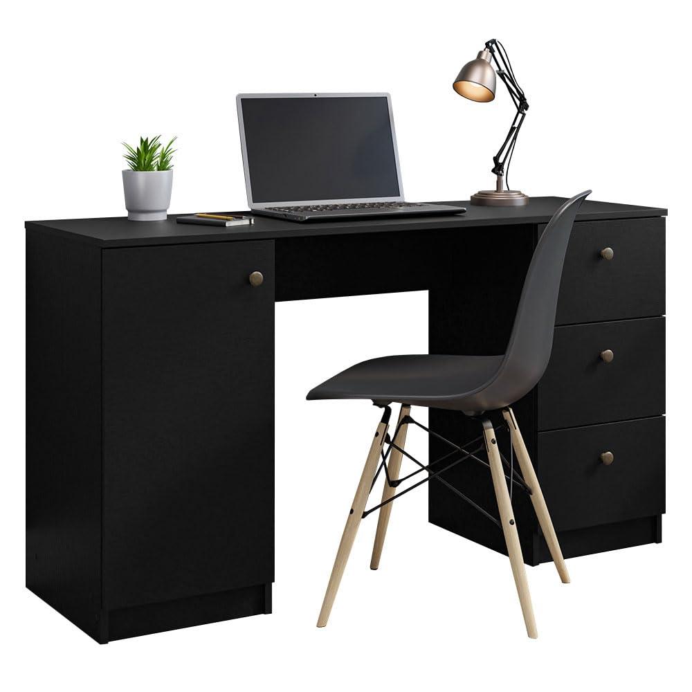 Madesa Modern 53 Inch Computer Writing Desk With Drawers And Door, Executive Desk, Wood Pc Table, 30? H X 18? D X 53? W - Black