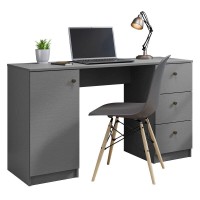 Madesa Modern 53 Inch Computer Writing Desk With Drawers And Door, Executive Desk, Wood Pc Table, 30? H X 18? D X 53? W - Grey