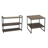 Household Essentials Ashwood 3 Tier Storage Shelf With Metal, Grey Shelves - Black Frame & Square Wooden Side Table/End Table With Storage Shelf, Ashwood