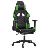 Vidaxl Adjustable Gaming Chair - Black Green Faux Leather, With Massage Function, Sturdy Metal Frame, Footrest & Rolling Castors