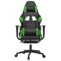 Vidaxl Adjustable Gaming Chair - Black Green Faux Leather, With Massage Function, Sturdy Metal Frame, Footrest & Rolling Castors