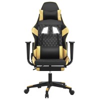 Vidaxl Massage Gaming Chair - Adjustable High Back Gaming Chair With Footrest - Faux Leather, Black&Gold - Decorative Modern Style Chair For Gamers