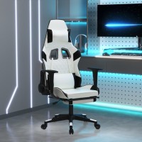 Vidaxl White And Black Faux Leather Massage Gaming Chair With Footrest And Usb Connector - Adjustable Height And Backrest, Easy To Assemble, Luxury Look And High Durable Material
