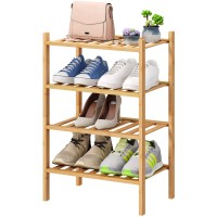 Viewcare Small Shoe Rack, 4-Tier Shoe Rack For Entryway, Bamboo Wood Shoe Rack For Closet & Hallway, Long 17 In | Beautiful | Functional | Sturdy | Durable